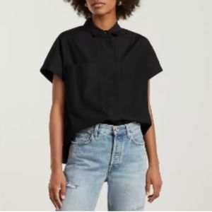 EVERLANE Women's The Short-Sleeve Box Shirt in Poplin Black Size M